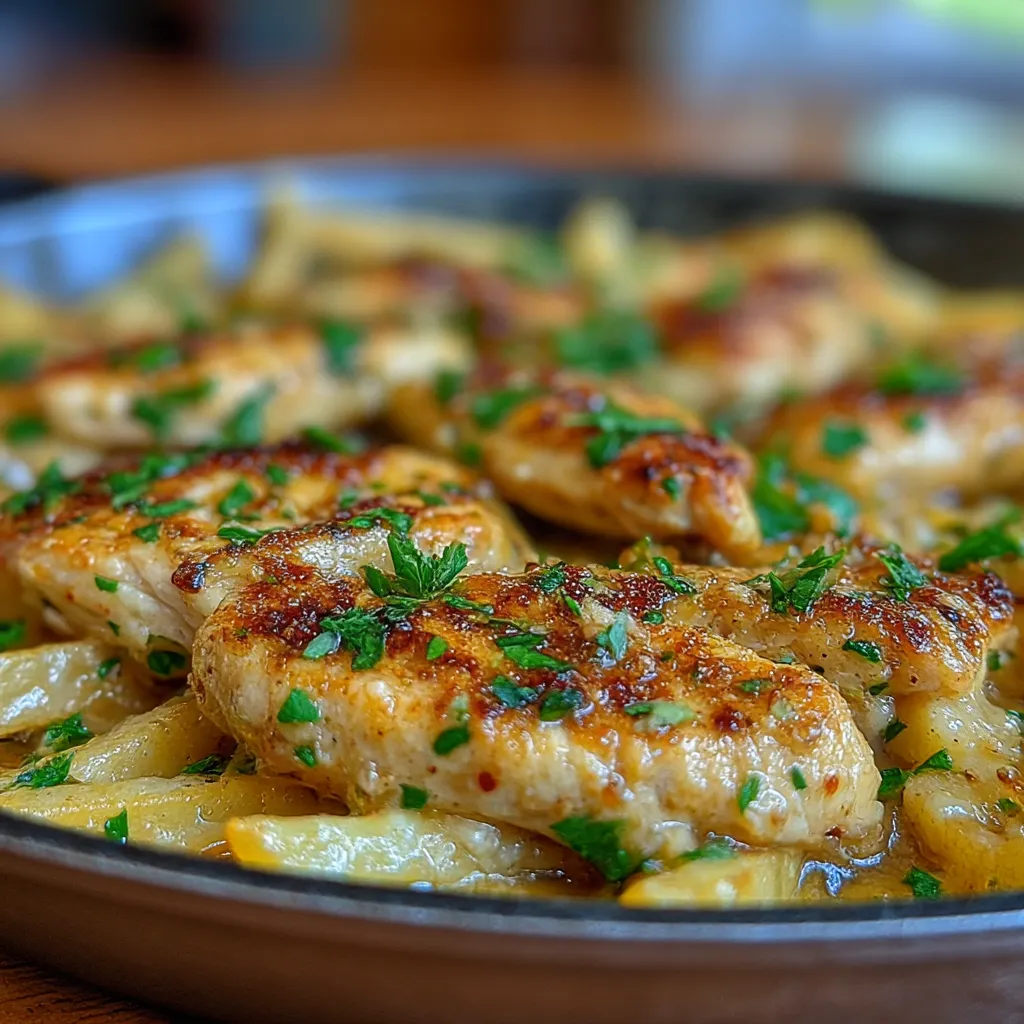 Chicken Fillet in Spicy, Creamy Garlic-Parmesan Sauce with Fries