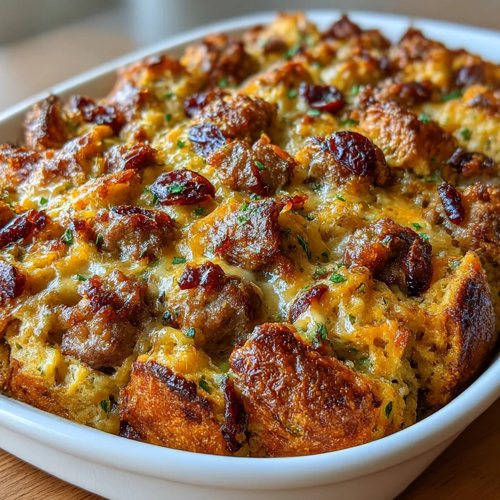 Cranberry Sausage Stuffing Breakfast Casserole