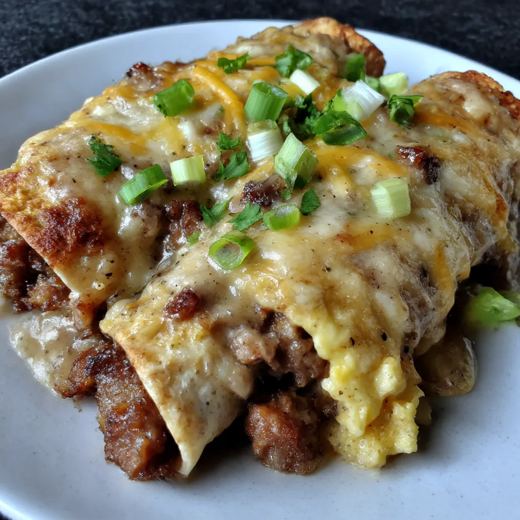 Southern Breakfast Enchiladas with Sausage Gravy