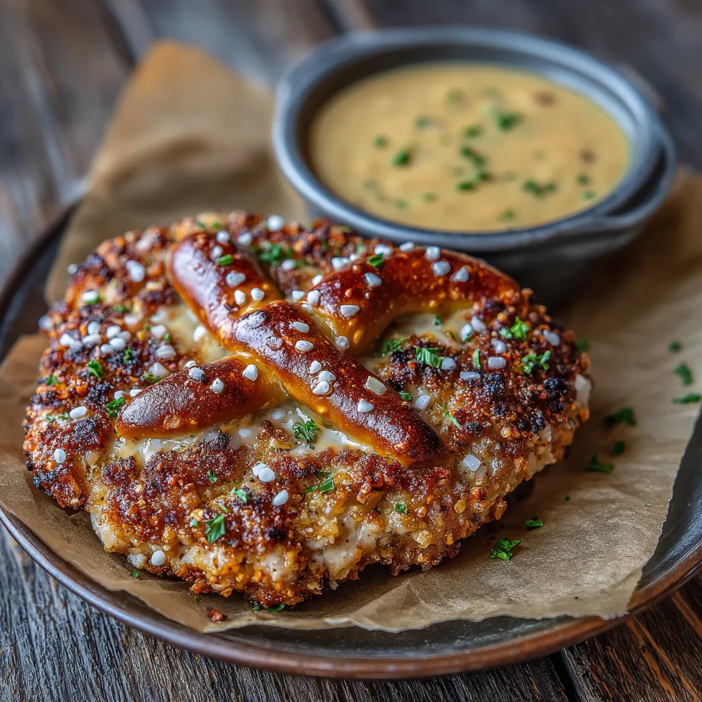 Pretzel Chicken with Mustard-Cheddar Sauce