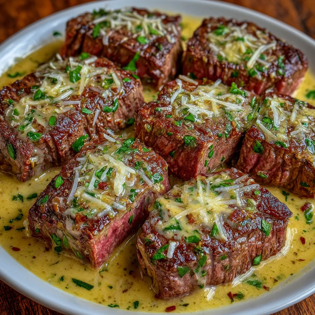 Garlic Butter Steak with Parmesan Cream Sauce