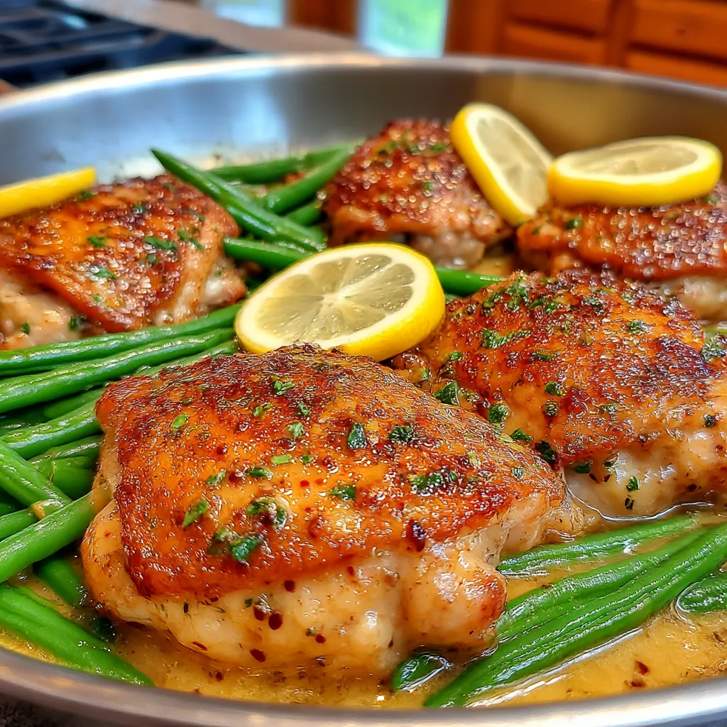Lemon Garlic Butter Chicken Thighs and Green Beans Skillet
