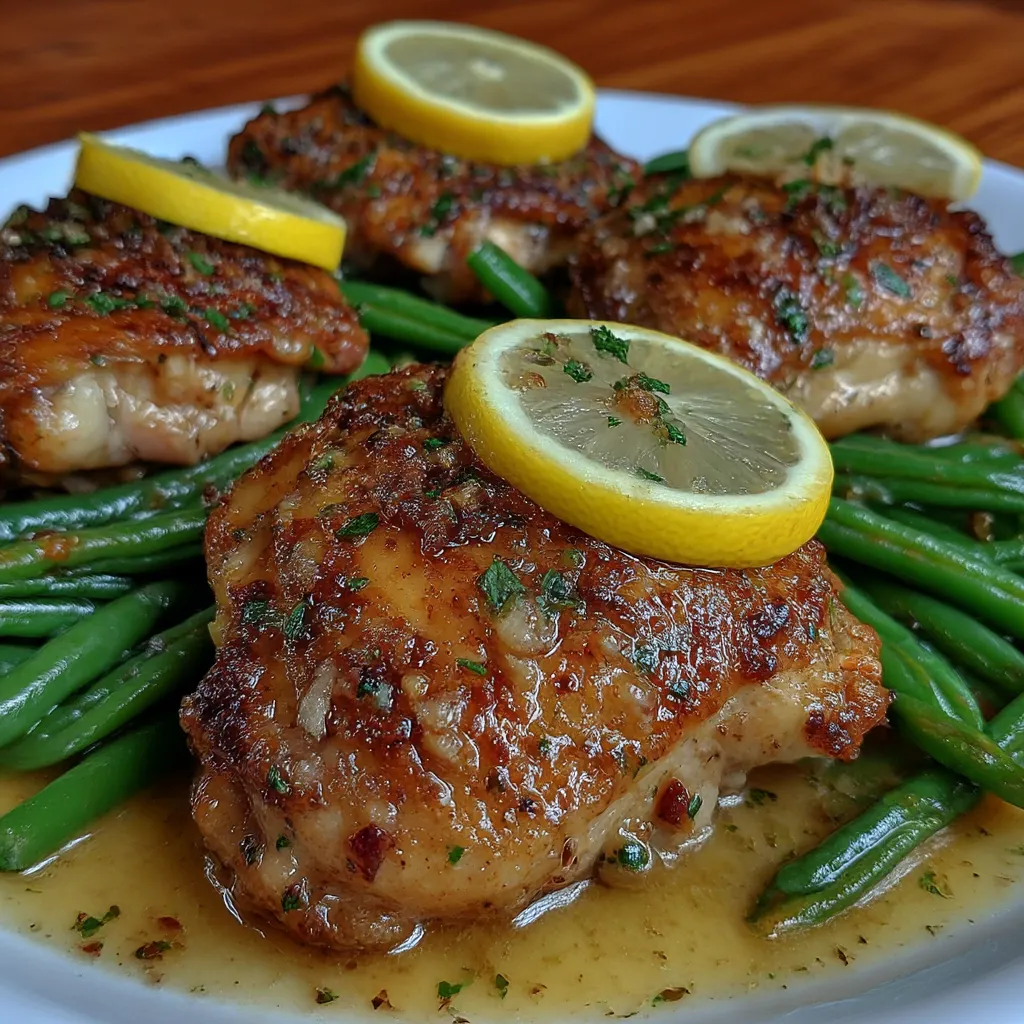 Lemon Garlic Butter Chicken Thighs and Green Beans Skillet