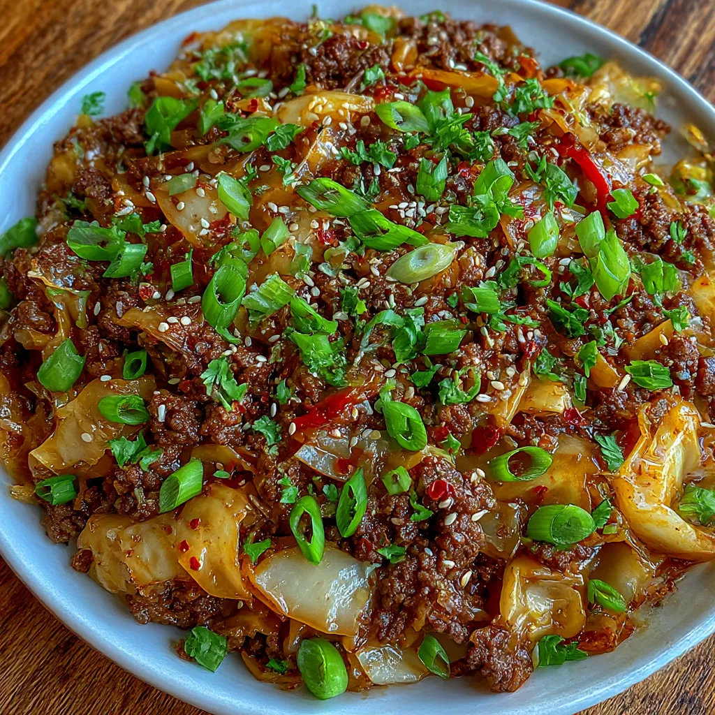 Low-Carb Mongolian Ground Beef and Cabbage