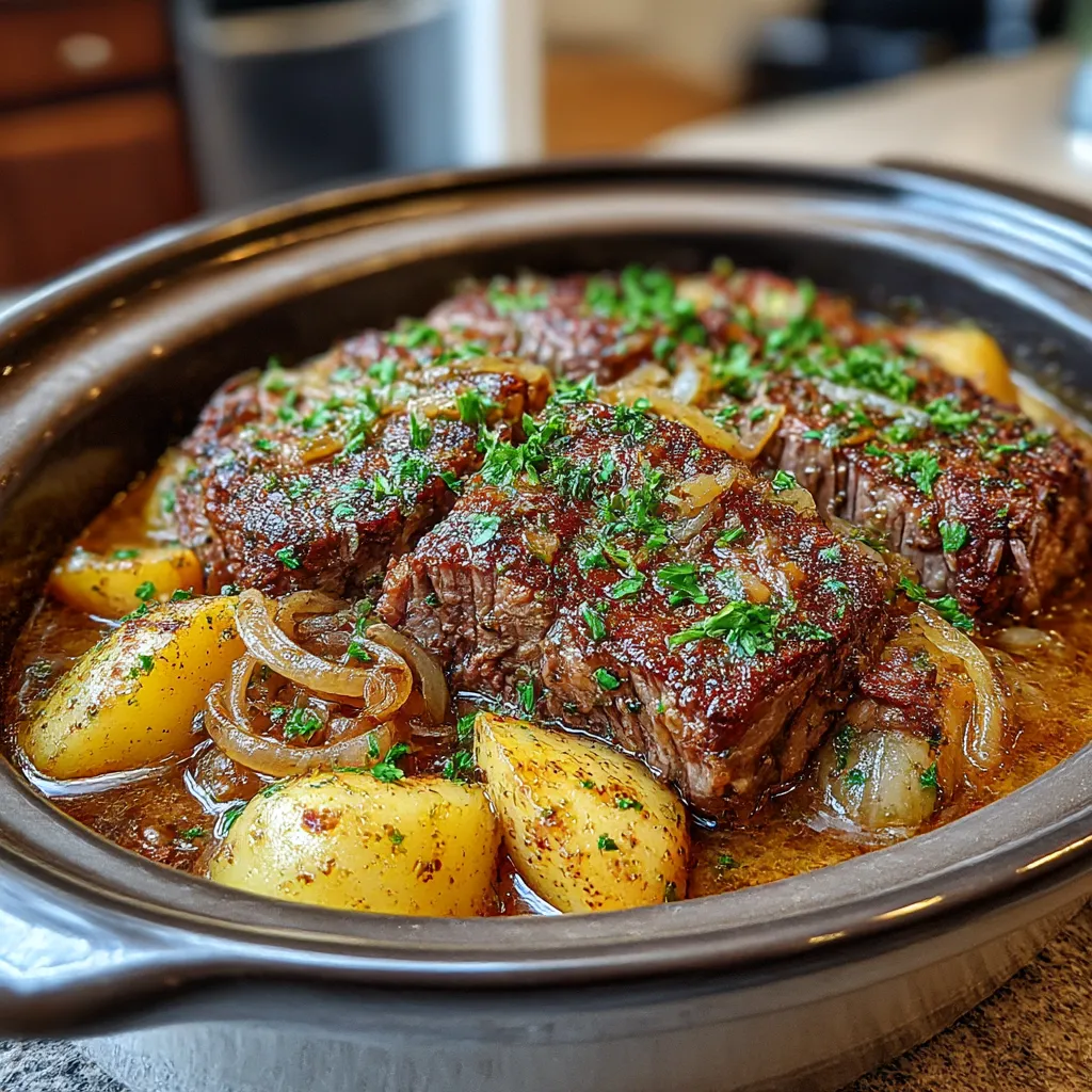 Savory Crock Pot French Onion Pot Roast