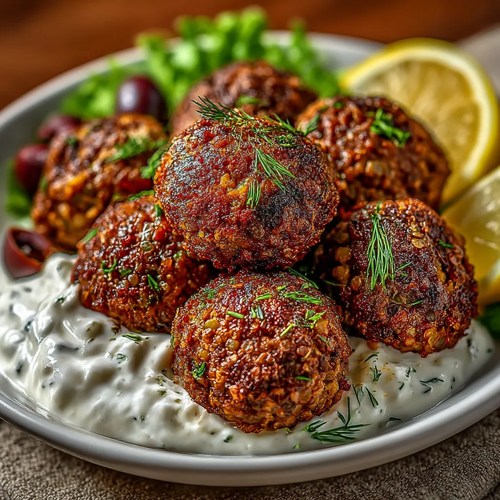 Irresistible Baked Greek Lentil Meatballs with Tzatziki