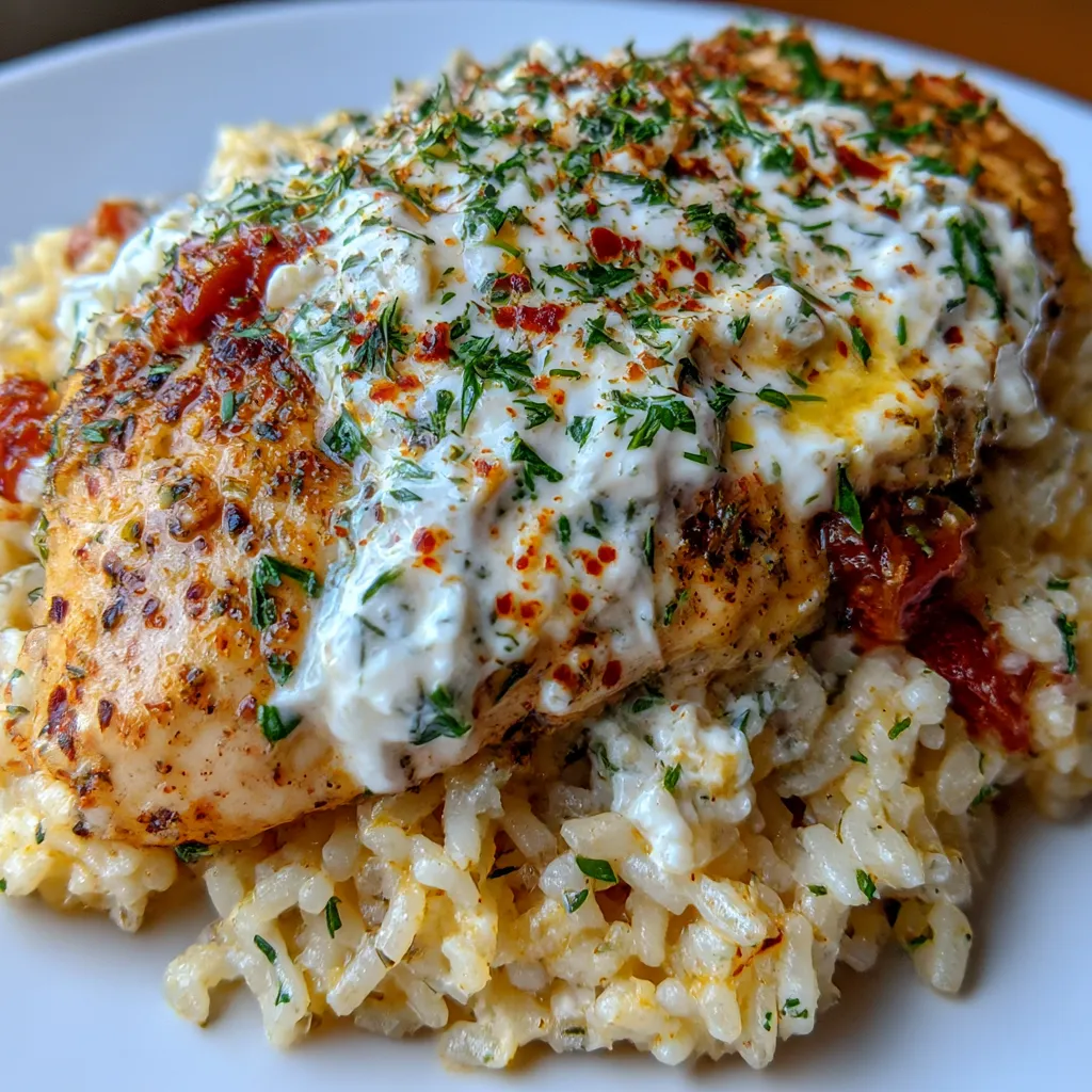Dump-and-Bake Chicken Tzatziki and Rice