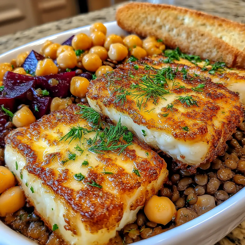 Halloumi with Lemony Lentils