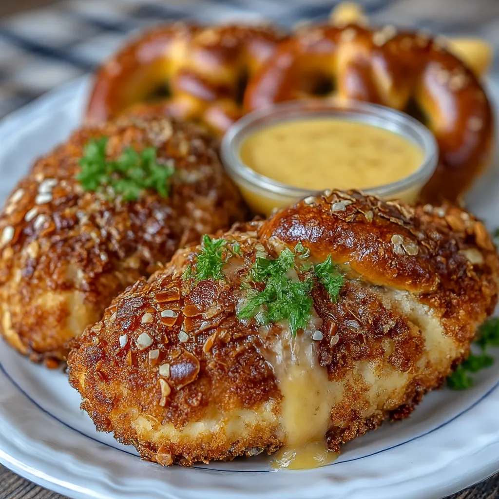 Pretzel Chicken with Mustard-Cheddar Sauce
