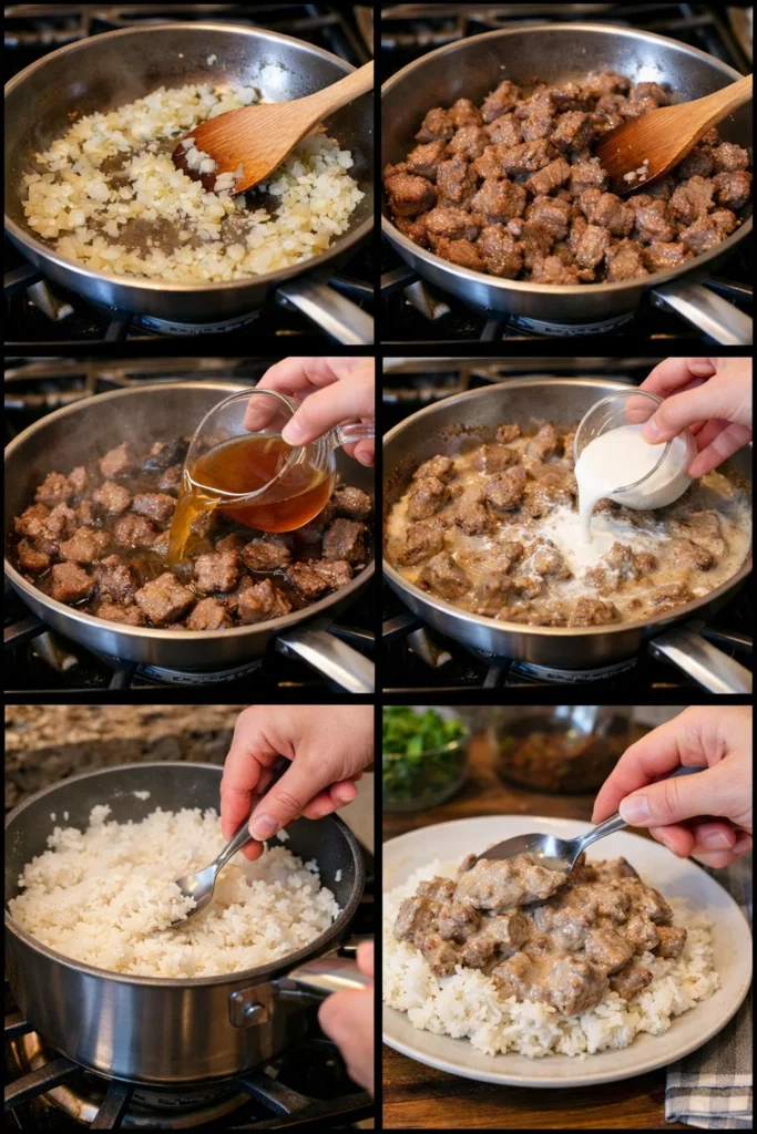 Creamy Smothered Beef and Rice