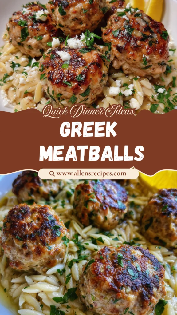 Greek Chicken Meatballs with Lemon Orzo